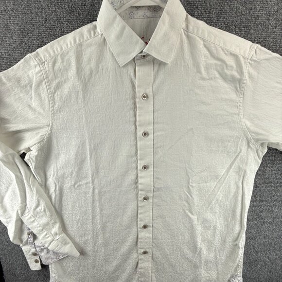 Robert Graham Geometric Medium White Mens Long Sleeve Button Up Bold Shirt Adult - Picture 1 of 14